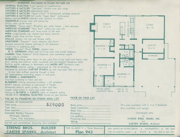 Carter Sparks Plan 943 — Three Bedrooms (The Classic V)