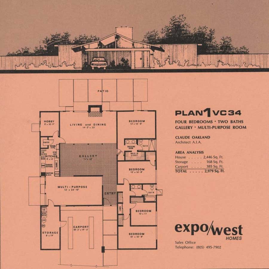 Claude Oakland Plan 1VC-34 Eichler Floor Plan Blueprint