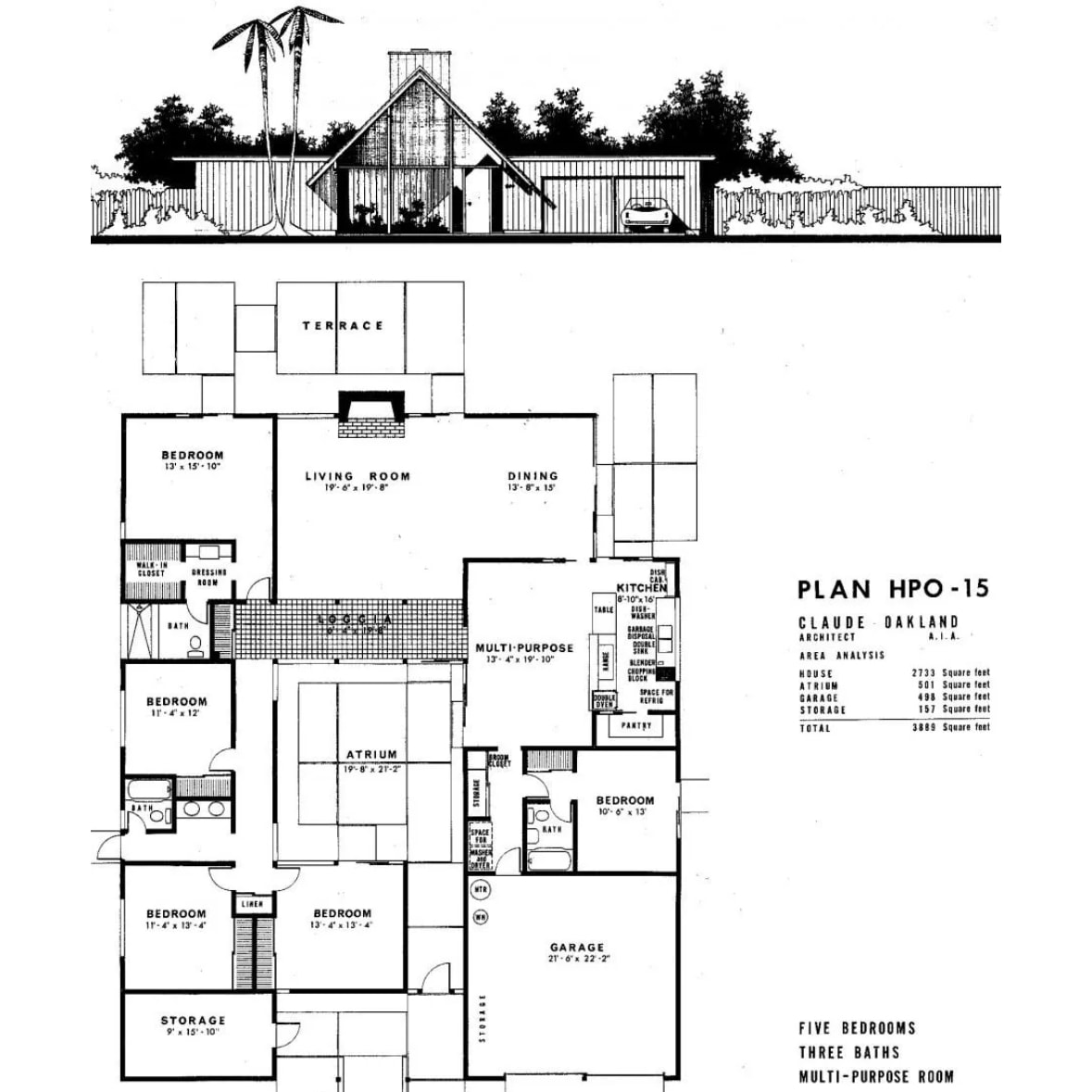 Claude Oakland Plan HPO-15 Eichler Floor Plan Blueprint