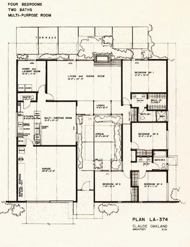 Claude Oakland Plan LA-174 Eichler Floor Plan Blueprint