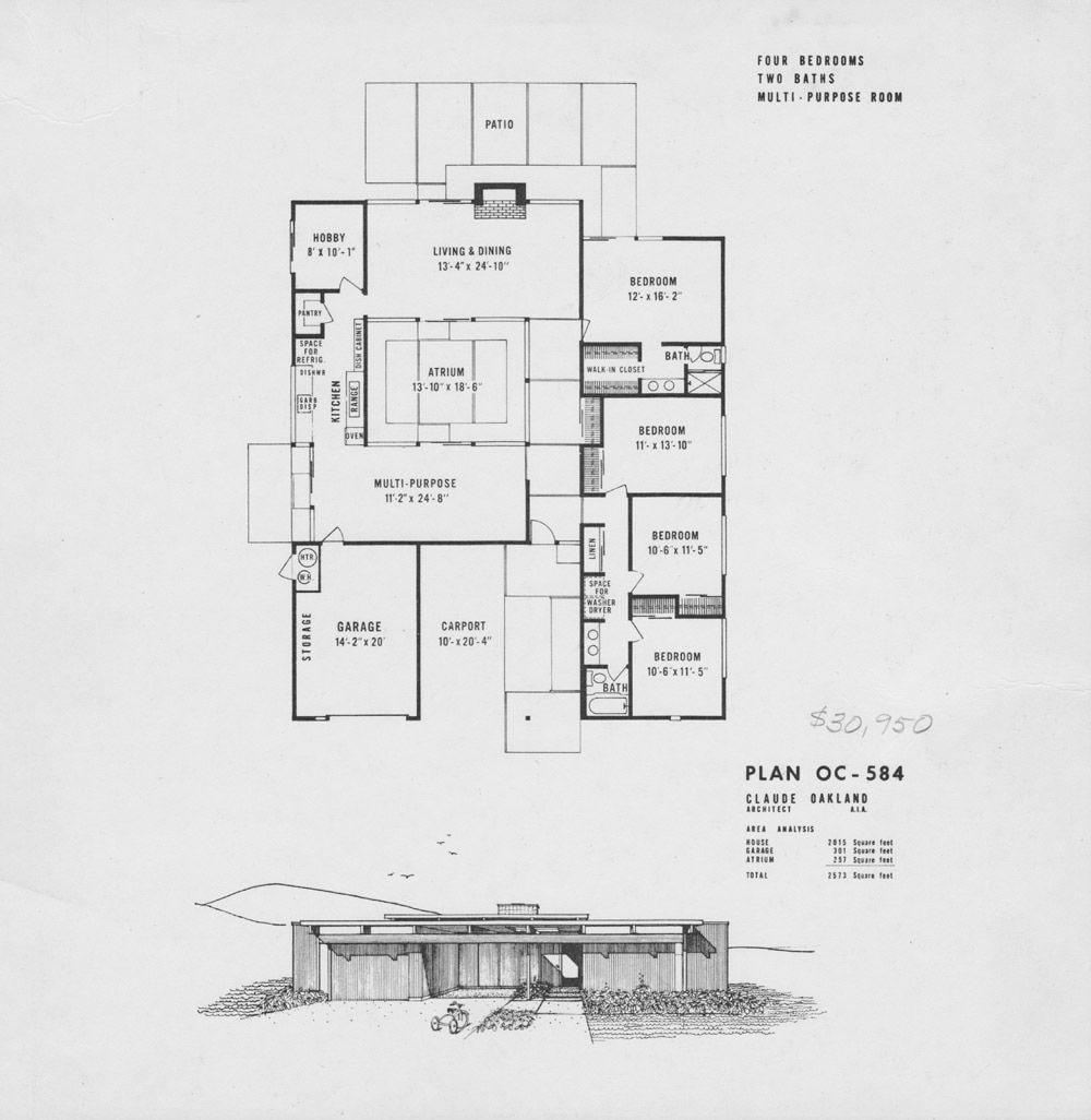 Claude Oakland Plan OC-584 Eichler Floor Plan Blueprint