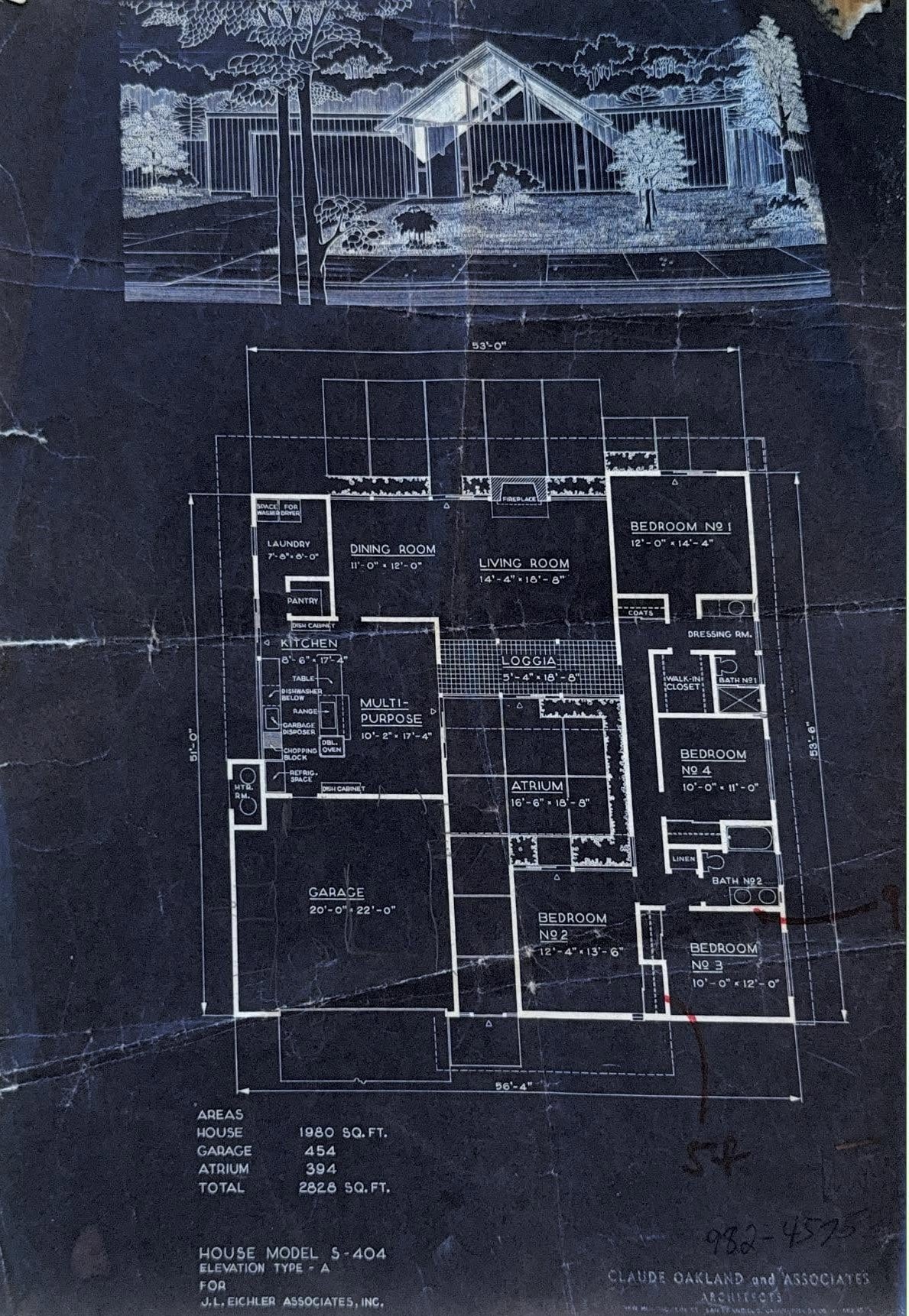 Claude Oakland Plan S404A Eichler Floor Plan Blueprint