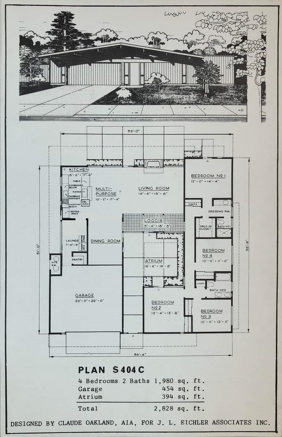 Claude Oakland Plan S404C Eichler Floor Plan Blueprint