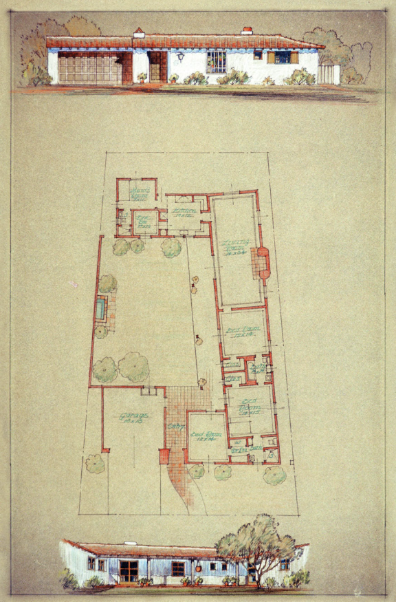 Cliff May The Hacienda — Watercolor Plan