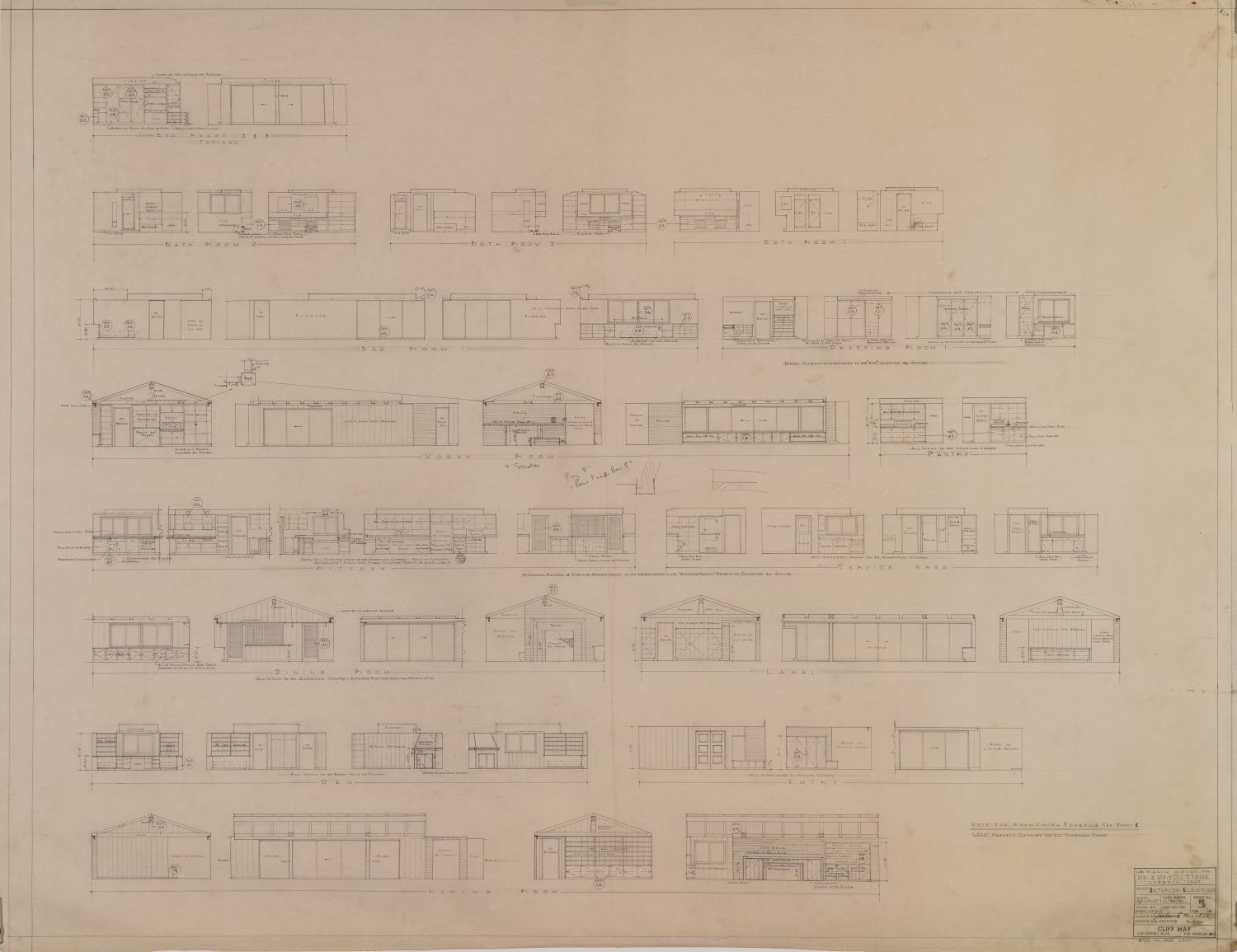 Cliff May Stone House — Interior Elevations, Sheet 5