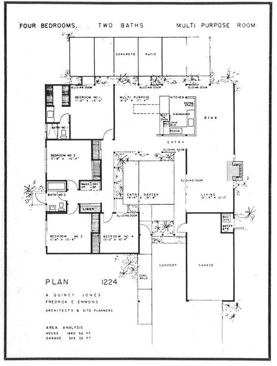 Jones & Emmons Plan 1224 Eichler Floor Plan Blueprint