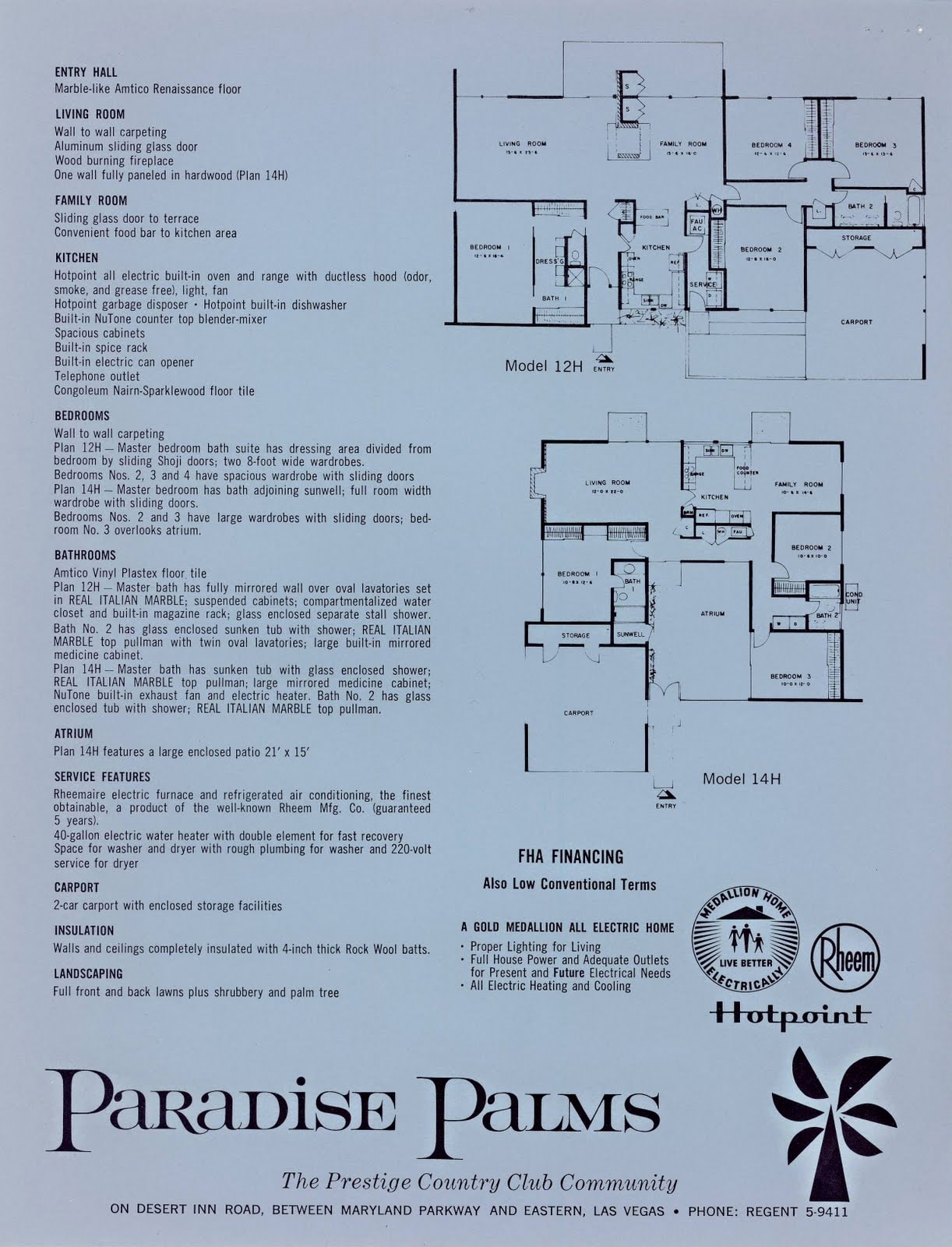 Palmer & Krisel Models 12–14H — Floor Plans