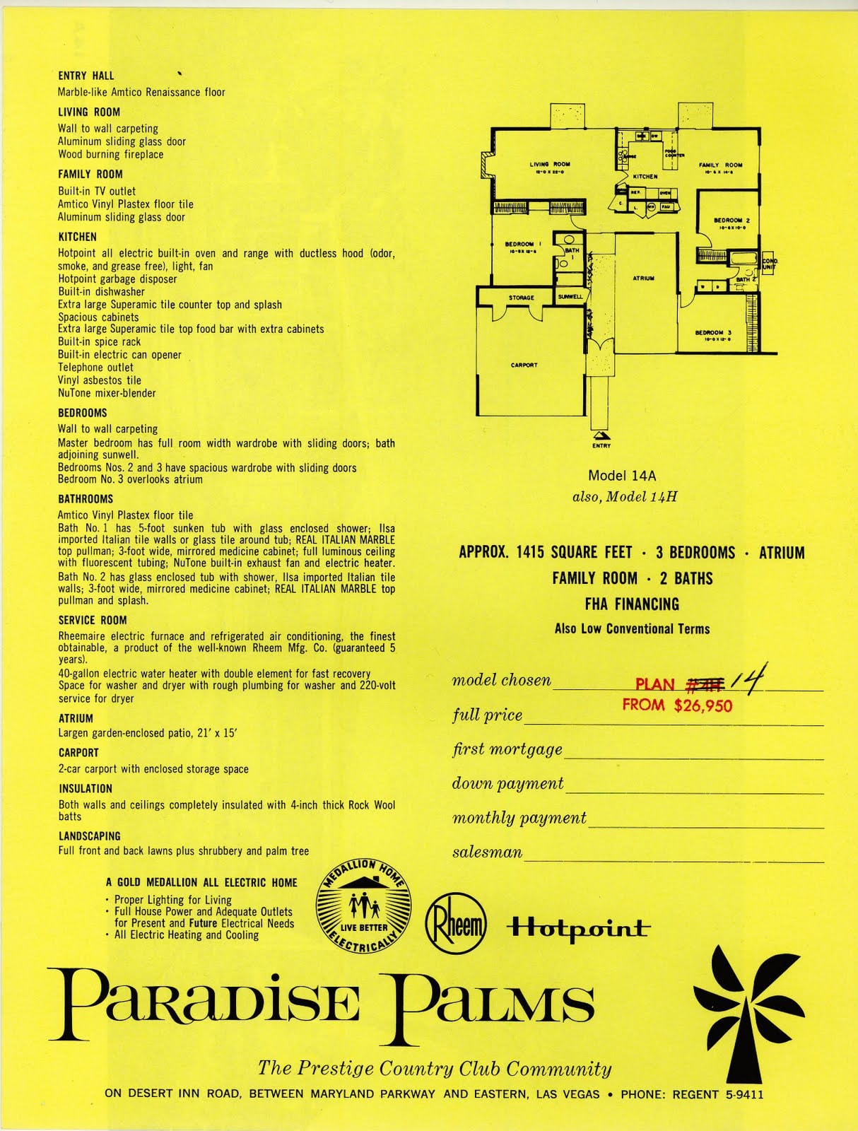 Palmer & Krisel Model 14A — Floor Plan