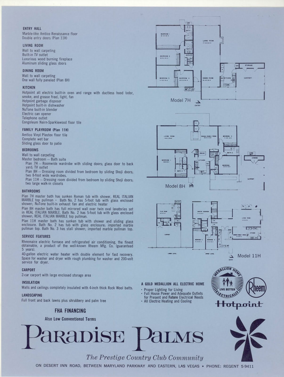 Palmer & Krisel Models 7–8–11H — Floor Plans