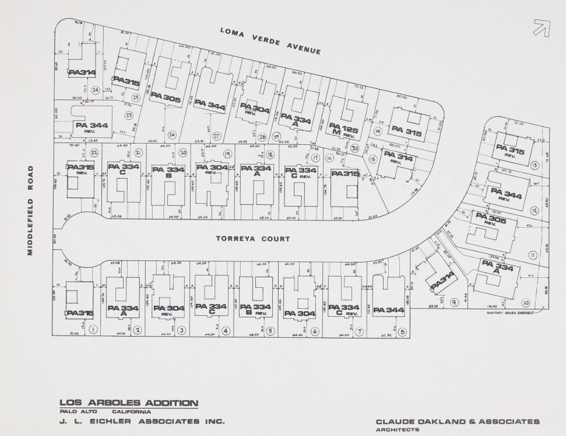 Los Arboles Addition Eichler Neighborhood Plot Plan Palo Alto